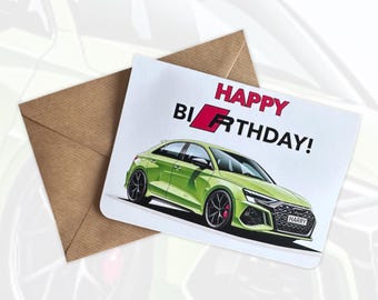 Tarjeta de cumpleaños personalizada con diseño de coche deportivo Tarjeta de cumpleaños RS3 Tarjeta de cumpleaños para amantes de los coches Regalo para amantes de los coches Regalo para amigos Tarjeta de cumpleaños con diseño de coche