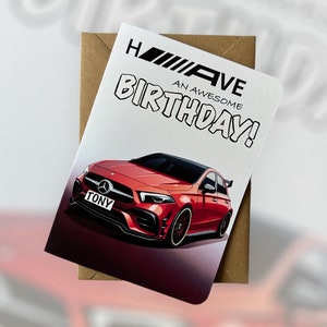 Mercedes-Benz Classe A biglietto di auguri di compleanno personalizzato con registrazione Mercedes-Benz A45 biglietto di auguri di compleanno AMG regalo per amanti delle auto