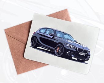 Tarjeta de cumpleaños personalizada con diseño de coche deportivo M135i. Tarjeta de cumpleaños personalizada. Regalo para amantes de los coches. Regalo para amigos.