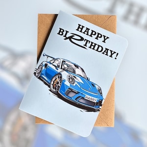 Inscription personnalisée Carte d'anniversaire Porsche Voiture de sport Carte d'anniversaire personnalisée pour amoureux des voitures Carte d'anniversaire pour les amoureux des voitures Impression Porsche