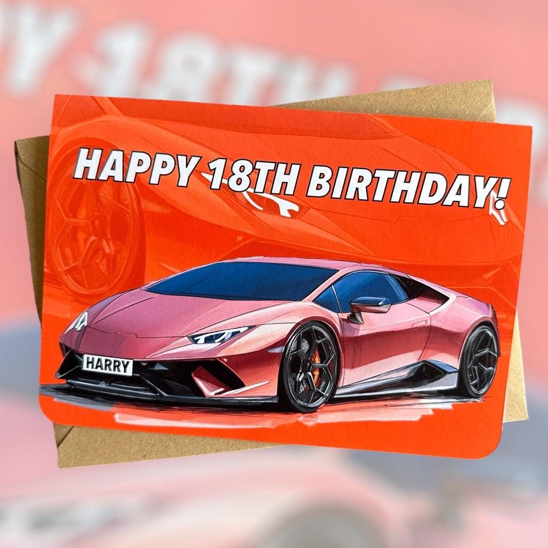 Personalised Car Birthday Card Customised Sports Car Birthday Card