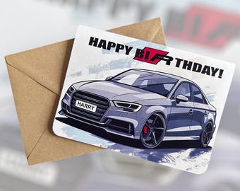 Tarjeta de cumpleaños personalizada con auto deportivo. Tarjeta de cumpleaños personalizada S4. Regalo para un amigo. Regalo para tu novio. Regalo para los amantes del motor.