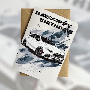 Mercedes-Benz A-Klasse Gepersonaliseerde registratieverjaardagskaart Mercedes-Benz A45 Verjaardagskaart AMG-verjaardagskaart Cadeau voor autoliefhebber