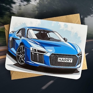 Plaque d'immatriculation personnalisée, carte d'anniversaire de voiture, carte d'anniversaire de supercar, carte d'anniversaire de voiture de sport personnalisée, cadeau pour ami fou de voiture