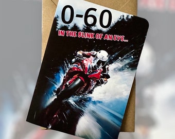 Personalised 0-60 Motorcycle Birthday Card Customised Motorcycle Enthusiast Birthday Card Biker Birthday Card Birthday Card Motorcycle Card