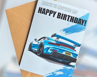 Personalised GT3 RS Birthday Card Race Car Birthday Card Sports Car Birthday Card Car Lover Birthday Card Gift for Petrol Head Gift for Him