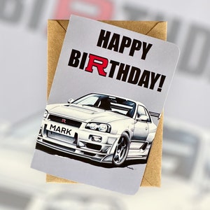 Tarjeta de cumpleaños personalizada del Nissan Skyline GT-R R34 Tarjeta de cumpleaños del Nissan Skyline Tarjeta de cumpleaños del coche Tarjeta de cumpleaños del GTR Tarjeta de cumpleaños para amantes de los coches