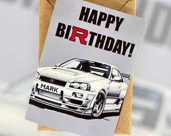 Tarjeta de cumpleaños personalizada para Nissan Skyline GT-R R34 Tarjeta de cumpleaños para Nissan Skyline Tarjeta de cumpleaños para coche Tarjeta de cumpleaños para GTR Tarjeta de cumpleaños para amantes de los coches
