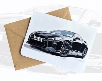 Tarjeta de cumpleaños deportiva con matrícula personalizada Tarjeta de cumpleaños con horizonte personalizado Regalo para amigo loco por los coches Regalo para amantes de los coches