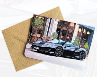 Tarjeta de cumpleaños personalizada de superdeportivo 488 Tarjeta de cumpleaños personalizada Regalo para amantes de los coches Regalo para amigos