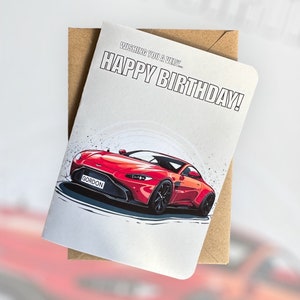 Personalisierte Auto Geburtstagskarte Sportwagen Geburtstagskarte Vantage Geburtstagskarte Geschenk für Autoliebhaber auf ihrem Geburtstagsautodruck