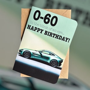 Biglietto di auguri di compleanno Aston Martin personalizzato 0-60 Biglietto di auguri di compleanno Aston Martin personalizzato Biglietto di auguri per amanti delle auto Aston Martin Vantage