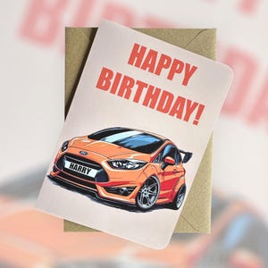 Tarjeta de cumpleaños de coche deportivo personalizada Tarjeta de cumpleaños Ford Fiesta ST Tarjeta de feliz cumpleaños para él Regalo para amantes de los autos Regalo personalizado