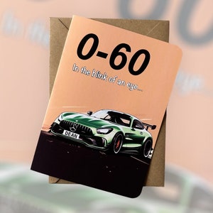 "Personalisierte Registrierung & 0-60 Supercar Geburtstagskarte ""Mercedes-Benz Anlasser GTR Geburtstagskarte Sportwagen Geburtstagskarte Geschenk für Autoliebhaber"