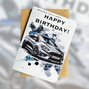 Carte d'anniversaire de voiture personnalisée Fiesta ST, cadeau personnalisé pour amateur de voitures, carte d'anniversaire de voiture, carte d'anniversaire Guy Fiesta ST