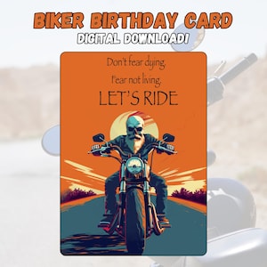 Motorcyclist Enthusiast Birthday or Father&#39;s Day Card Skelton Biker Birthday Card Biker Harley Davidson Biker Card Motorcycle Gift