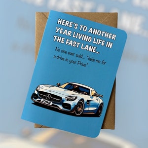 Carte d'anniversaire personnalisée pour voiture de sport, carte d'anniversaire pour amateur de voitures, carte d'anniversaire amusante, carte d'anniversaire AMG GTS, cadeau pour amateur de voitures, Mercedes-Benz