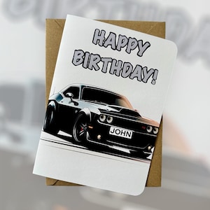 Carte d'anniversaire personnalisée Dodge Challenger Carte d'anniversaire personnalisée plaque d'immatriculation Carte d'anniversaire Dodge Challenger Carte d'anniversaire Muscle Car