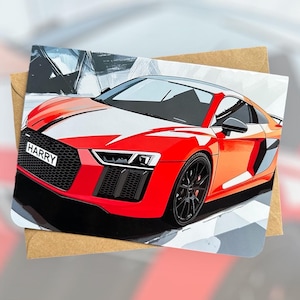 Plaque d'immatriculation personnalisée, carte d'anniversaire de voiture, carte d'anniversaire de supercar, carte d'anniversaire de voiture de sport personnalisée, cadeau pour voiture, ami fou, art de la voiture