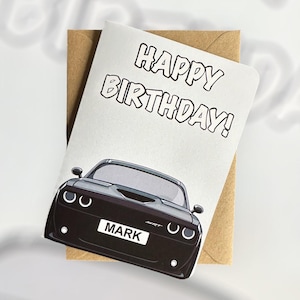 Carte d'anniversaire personnalisée Dodge Challenger Carte d'anniversaire personnalisée plaque d'immatriculation Carte d'anniversaire Dodge Challenger Carte d'anniversaire Muscle Car