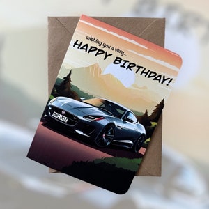 Personalisierte Registrierung Sportwagen Geburtstagskarte Jaguar F-Typ Geburtstagskarte Auto-Liebhaber-Geburtstags-Karte Geschenk für Auto-Liebhaber-Auto-Enthusiasten