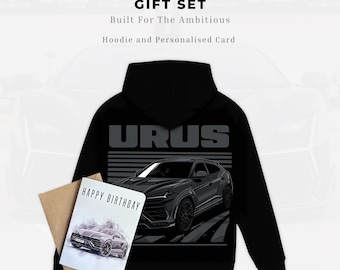 Set de regalo personalizado para coche Sudadera con capucha Tarjeta estampada Regalo de supercoche Sudadera Urus Set de regalo Sudadera con capucha personalizada Regalo de cumpleaños para él Regalo para amante de los coches