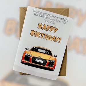 Tarjeta de cumpleaños personalizada Audi R8 V10+ Tarjeta de cumpleaños Audi Tarjeta de cumpleaños R8 Tarjeta personalizada Regalo para amantes de los coches Tarjeta de cumpleaños para amantes de los coches