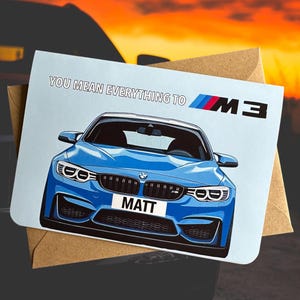 Carte d'anniversaire personnalisée pour voiture, plaque d'immatriculation personnalisée, carte d'anniversaire M3 pour amateur de voiture, carte d'anniversaire pour amateur de voiture