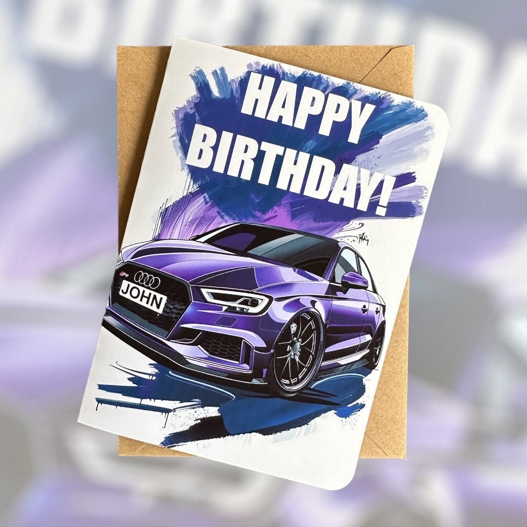 Personalised Registration Audi RS3 Birthday Card Audi Birthday