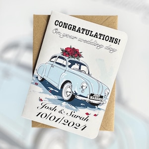 Personalised Vintage Car Congratulations Wedding Card Just Married Wedding Card Customised Wedding Car Card Cute Car Just Married Card