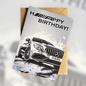 Carte d'anniversaire personnalisée pour voiture, carte d'anniversaire pour amoureux des voitures, cadeau pour amateur de voitures le jour de son anniversaire Mercedes-Benz C63, cadeau personnalisé
