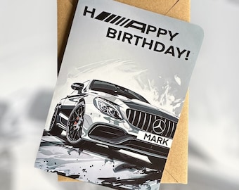 Personalised Car Registration Birthday Card Car Lover Birthday Card Gift For Car Lover on Their Birthday Mercedes-Benz C63 Personalised Gift