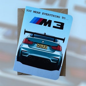 Inscription personnalisée Carte d'anniversaire BMW M3 Carte d'anniversaire de voiture Carte d'anniversaire pour amateur de voiture Carte d'anniversaire M3 cadeau pour amateur de voiture personnalisée