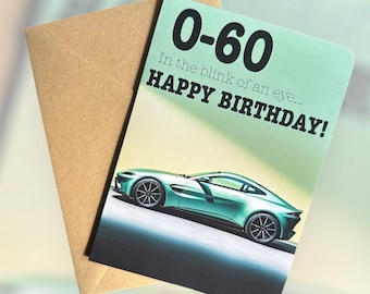 Personalised 0-60 Aston Martin Birthday Card Customised Aston Martin Birthday Card Car Lover Birthday Card Aston Martin Vantage