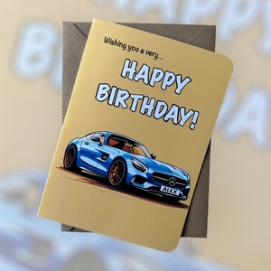 Carte d'anniversaire personnalisée Mercedes-Benz AMG GTS Carte d'anniversaire personnalisée avec plaque d'immatriculation Carte d'anniversaire AMG Mercedes-Benz