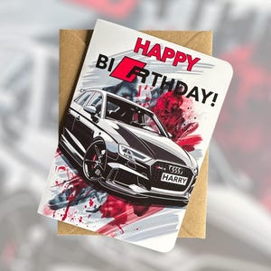 Tarjeta de cumpleaños personalizada con matrícula de coche deportivo. Tarjeta de cumpleaños Audi RS3. Tarjeta de cumpleaños personalizada con matrícula de coche. Tarjeta de cumpleaños RS3. Regalo para él.
