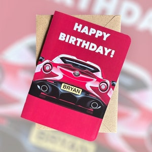 Personalisierte Registrierung Sportwagen GeburtstagskarteAlfa Romeo Geburtstagskarte Maßgeschneiderte Auto-Geburtstagskarte Geschenk für Freund Geschenk für Auto-Liebhaber