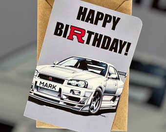 Personalised Nissan Skyline GT-R R34 Birthday Card Nissan Skyline