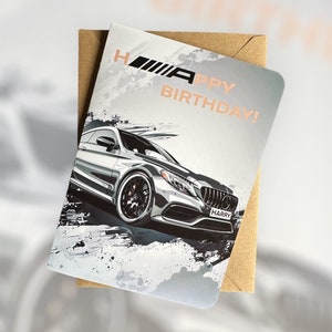 Carte d'anniversaire personnalisée pour voiture C63, carte d'anniversaire Mercedes-Benz, carte d'anniversaire pour voiture de sport, carte d'anniversaire AMG, carte pour amateur de voitures, cadeau pour amateur de voitures