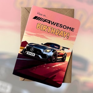 Placa de matrícula personalizada Mercedes-Benz Cartão de feliz aniversário Mercedes-Benz AMG GTR Cartão de aniversário de carro personalizado AMG