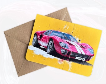 Tarjeta de cumpleaños personalizada con diseño de coche deportivo GT40 Tarjeta de cumpleaños personalizada para el Día del Padre Regalo para amantes de los coches Regalo para amigos