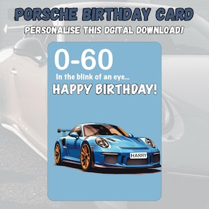Personalisierte Registrierung und 0-60 Porsche 911 CDR Geburtstagskarte Porsche Digital Download Geburtstagskarte Porsche 911 Geburtstagskarte