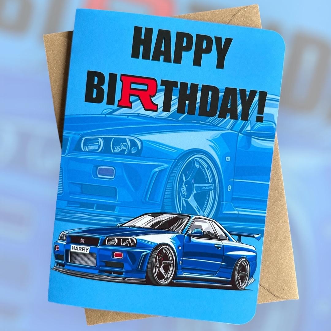Personalised Nissan Skyline GT-R R34 Birthday Card Nissan Skyline