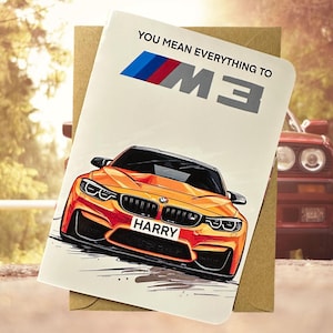 Carte d'anniversaire personnalisée pour voiture, plaque d'immatriculation personnalisée, carte d'anniversaire BMW, carte M3 pour amateur de voitures, carte d'anniversaire pour amateur de voitures, BMW M3