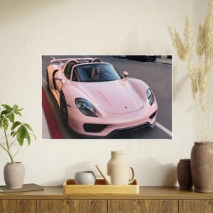 Poster Print pink porsche, Art Print Home Decor, Wall Art Gift, Porsche Lover Print, Pink Car Poster