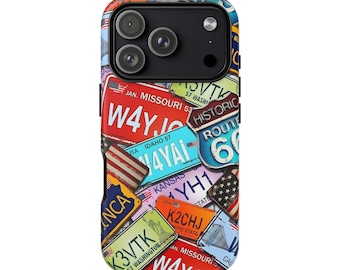 Vintage License Plates Collage Phone Case - for iPhone 14, 15, 16 & 17 All Series