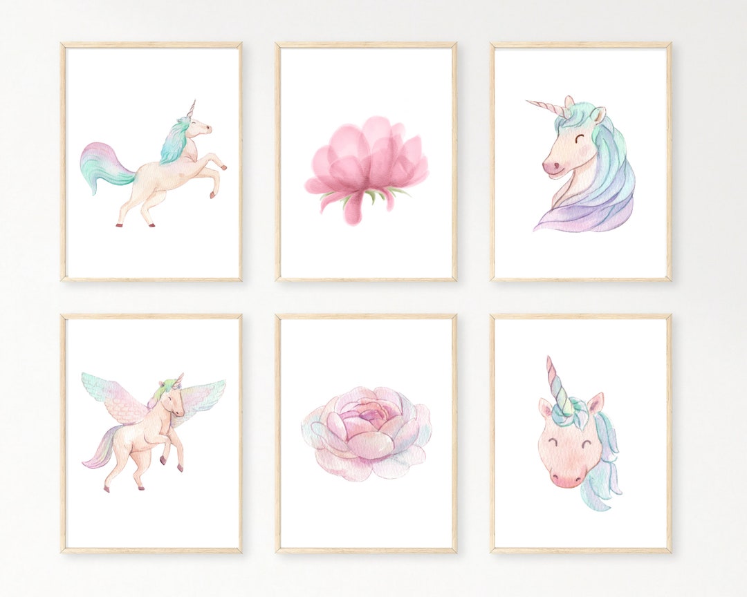 Set of 6 Unicorn Wall Art Set, Printable Unicorn Art, Nursery Decor, Unicorn Wall Decor, Unicorn ...
