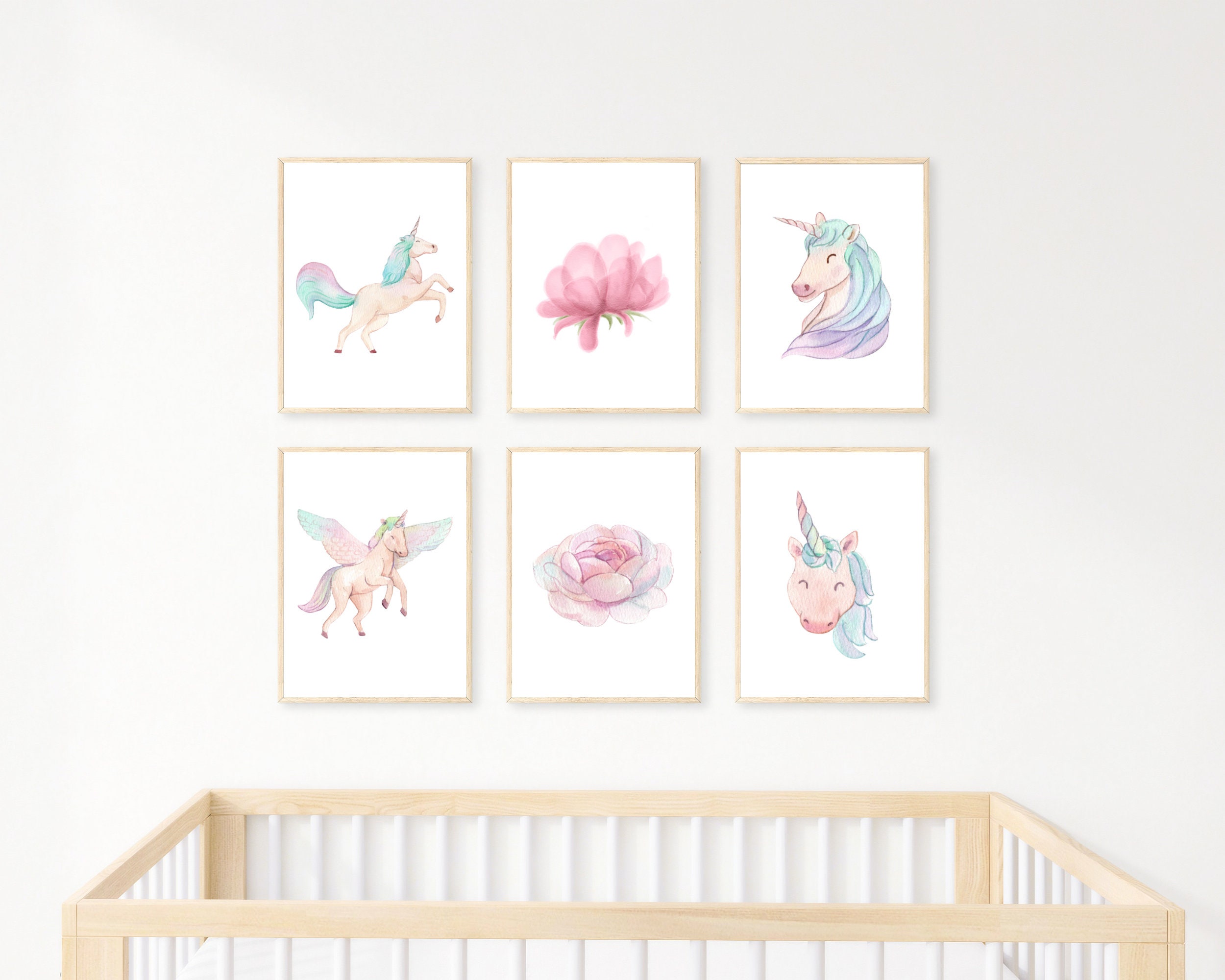 Set of 6 Unicorn Wall Art Set, Printable Unicorn Art, Nursery Decor, Unicorn Wall Decor, Unicorn ...