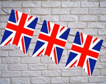 Printable Download, Union Jack Bunting, Flags, Banner, Sign