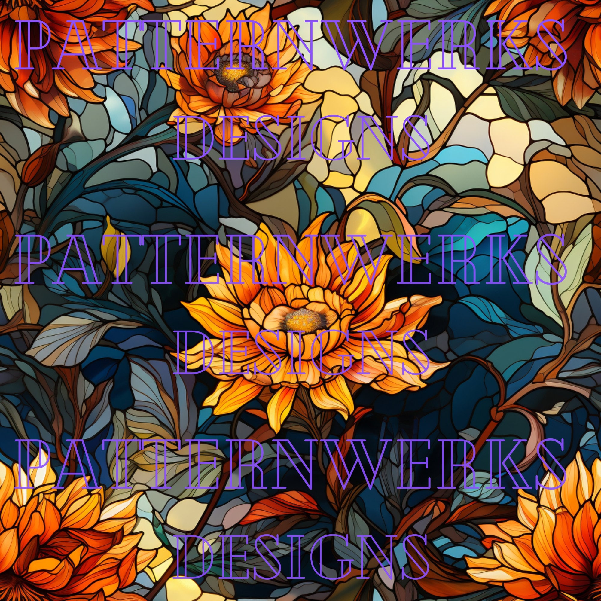 Stained Glass Sunflower Digital Paper -- Seamless Pattern -- Flower ...